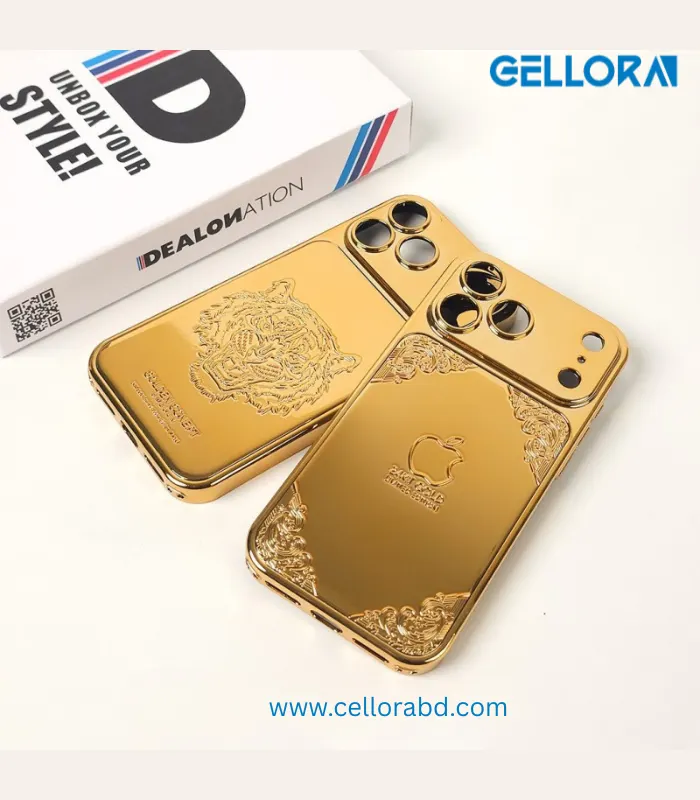 Luxurious Gold Plated iPhone Case resting on a premium dark surface