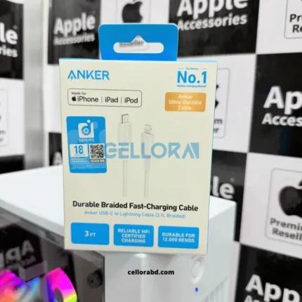 Anker 310 USB-C to Lightning cable connector close-up showing braided texture