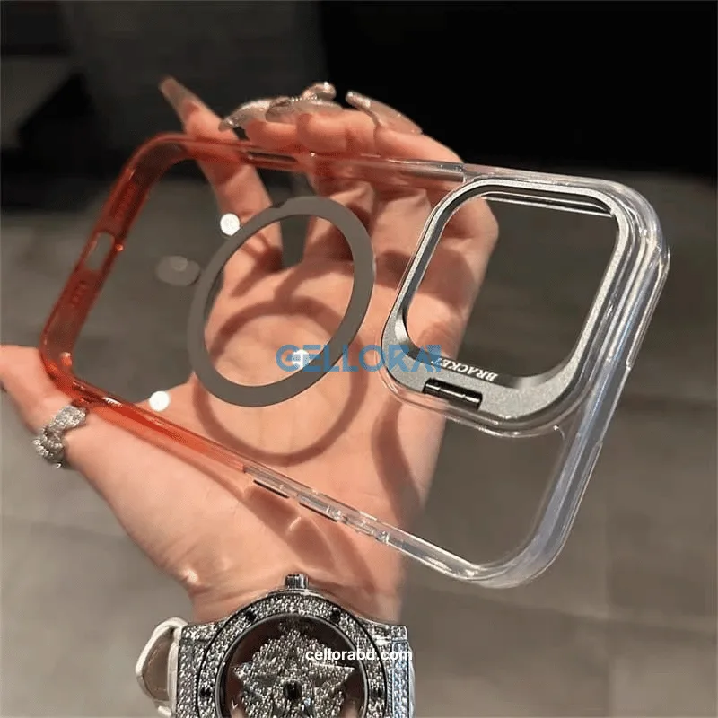 Camera Stand Open on Clear Gradient Magnetic iPhone Case Clear Gradient Magnetic Case With Camera Stand