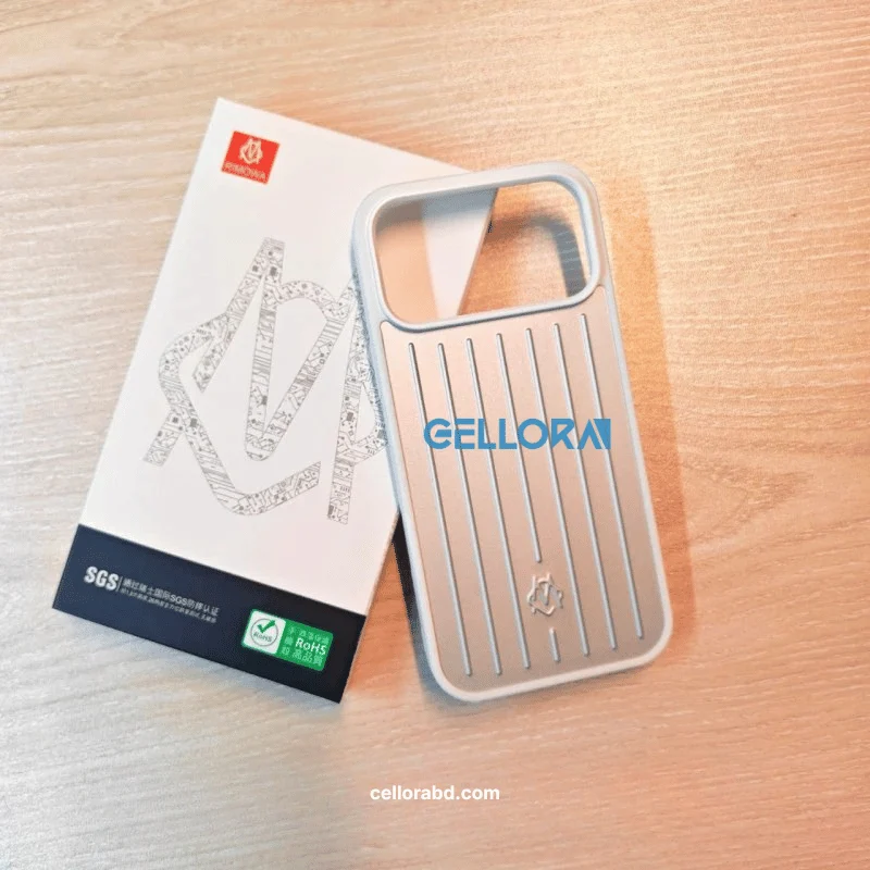 Close-up of white grooved texture on iPhone case from Cellora BD White Aluminium Style iPhone Case